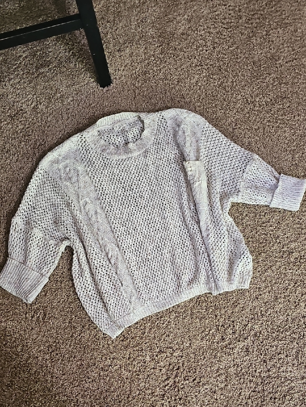 POL Light Gray Cable-Panel Crewneck Sweater